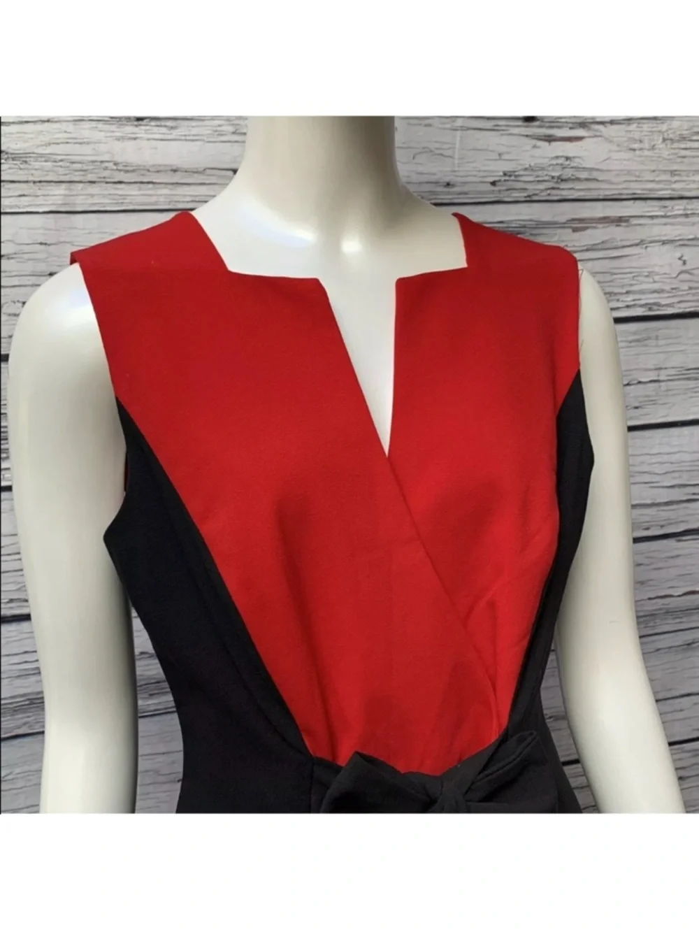 Calvin Klein Red and Black Colorblock Midi Sheath Dress size 4 - Picture 4 of 15